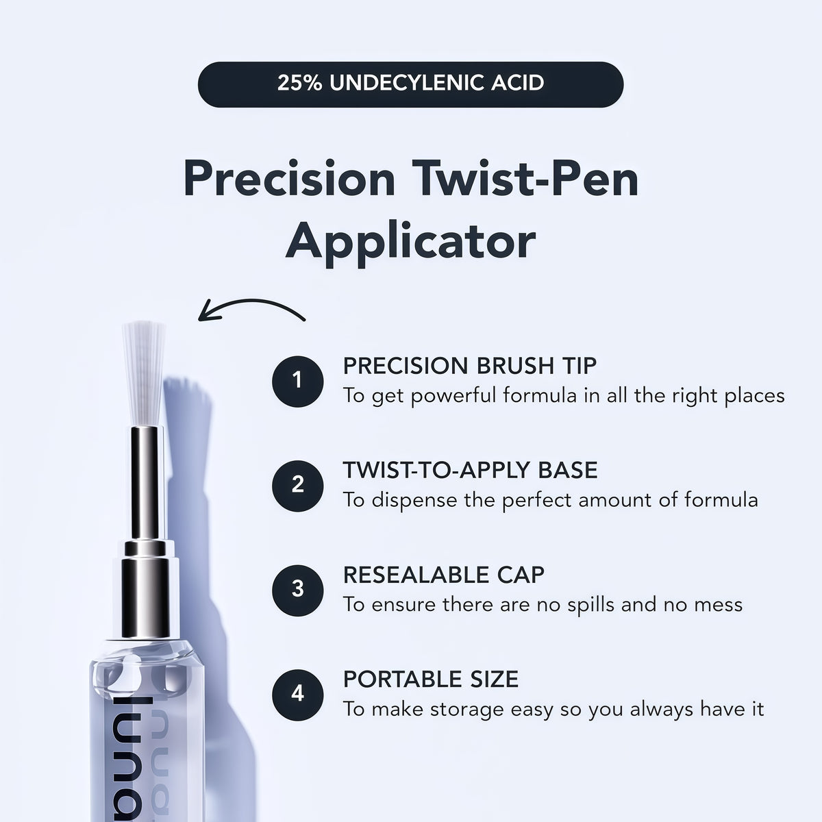 Lunavia Antifungal Pen – Cures Most Athlete’s Foot, Jock Itch, and Ringworm - 25% Undecylenic Acid with added Tea Tree, Jojoba, Clove Bud Oils & Aloe- 1-Pack Twist Pen(3ML Volume)